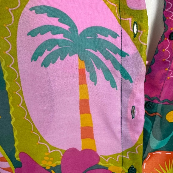 Vibrant Tropical Multicolor Oversized Button Up Shirt Dress - Picture 8 of 12